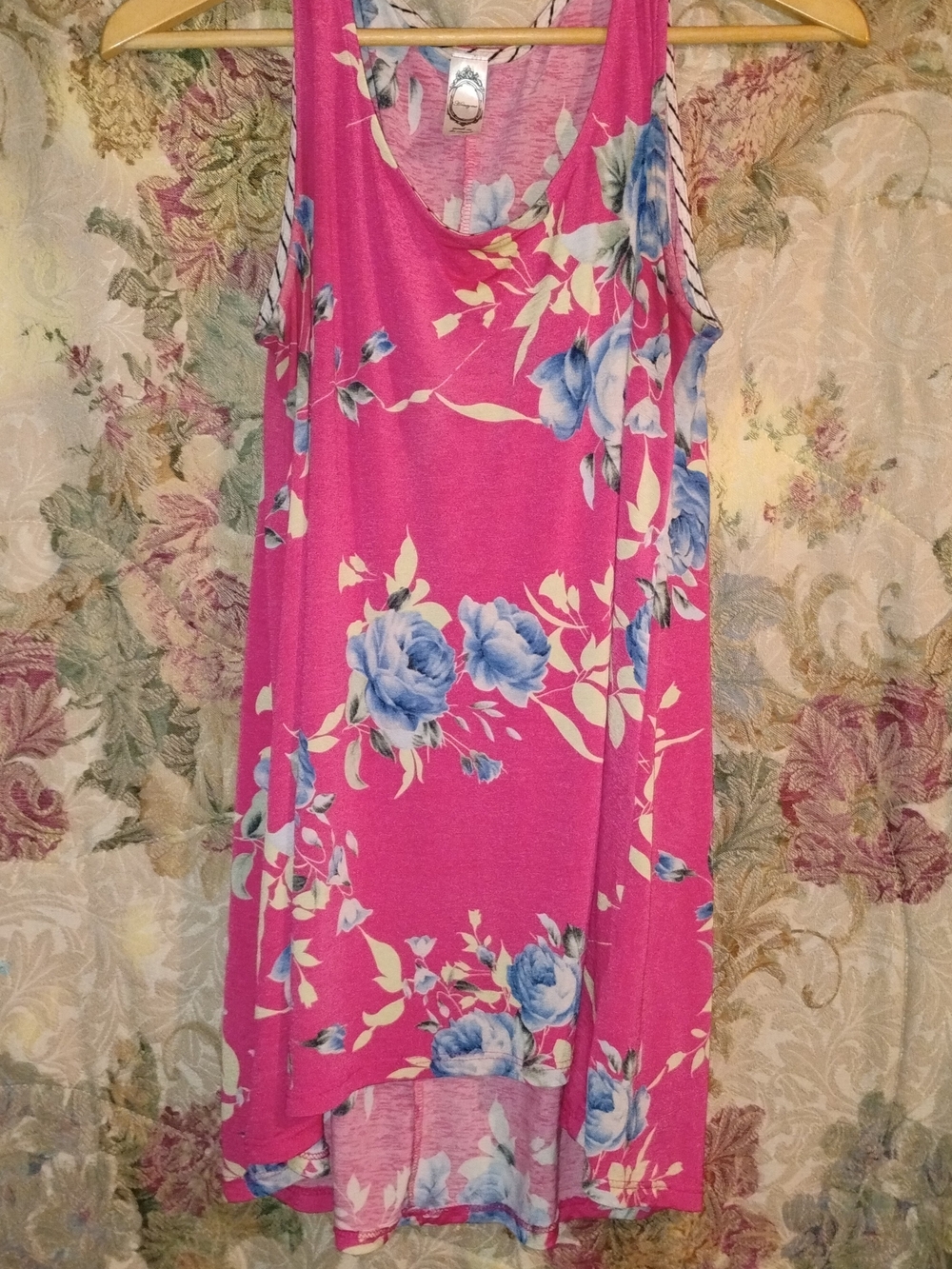 Honey me Pink Tank with Blue Floral Design